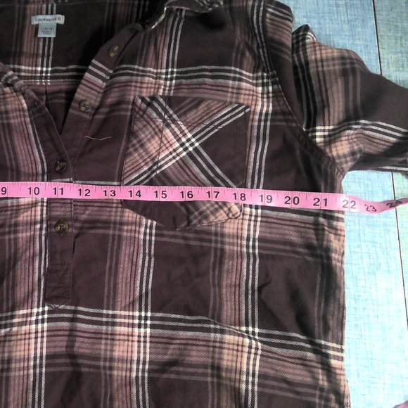 Carhartt Brown Plaid Flannel 1/2 Button Up Casual Cotton Shirt Women's Large - Picture 6 of 8